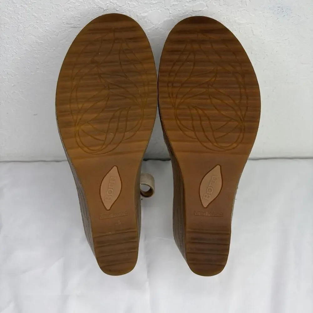 Born Nellie Wedge Mary Jane Leather Shoes Suede Tan Color Size 11M, boho-chic